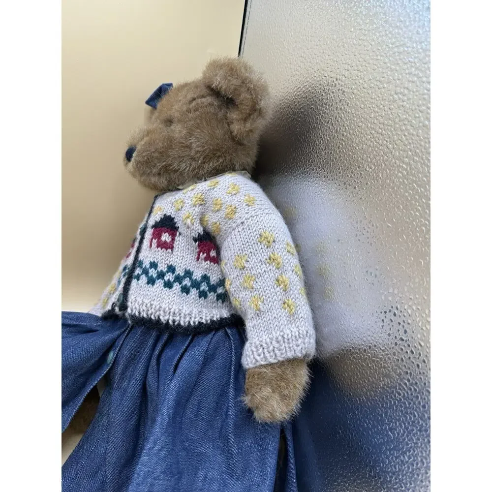 Boyds Bears Bearwear Plush Teddy Bear Knit Sweater Denim Skirt Bow 13”
